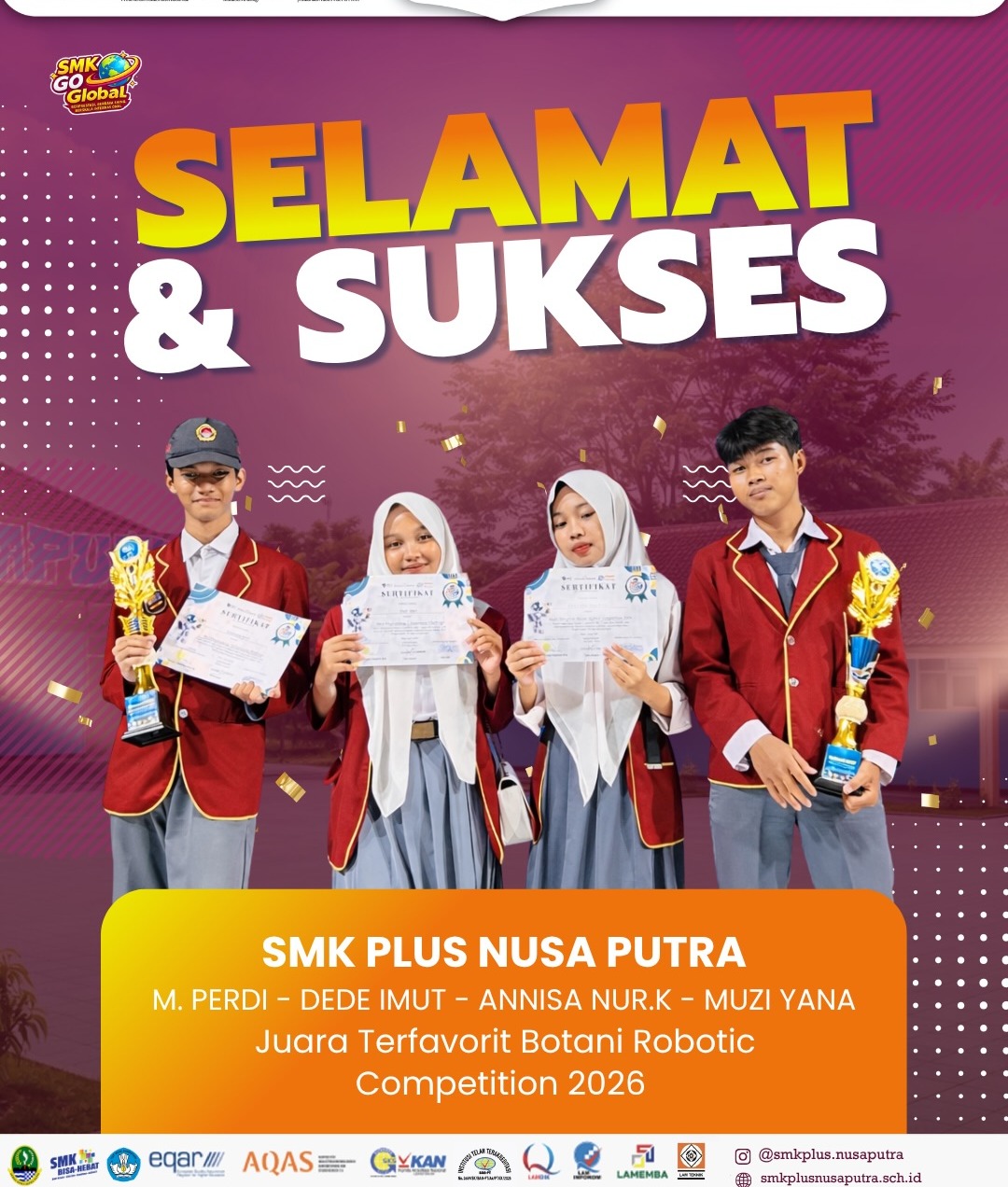 Tim Robotik SMK Plus Nusa Putra Juara 1 Best Programming Botani Robotic Competition 2026 tingkat nasional.